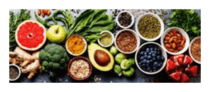 Balanced healthy meal with colorful vegetables froots and lean protein for wellness