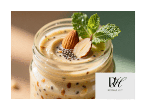 Nut-based almond milk smoothie served as natural energy drink