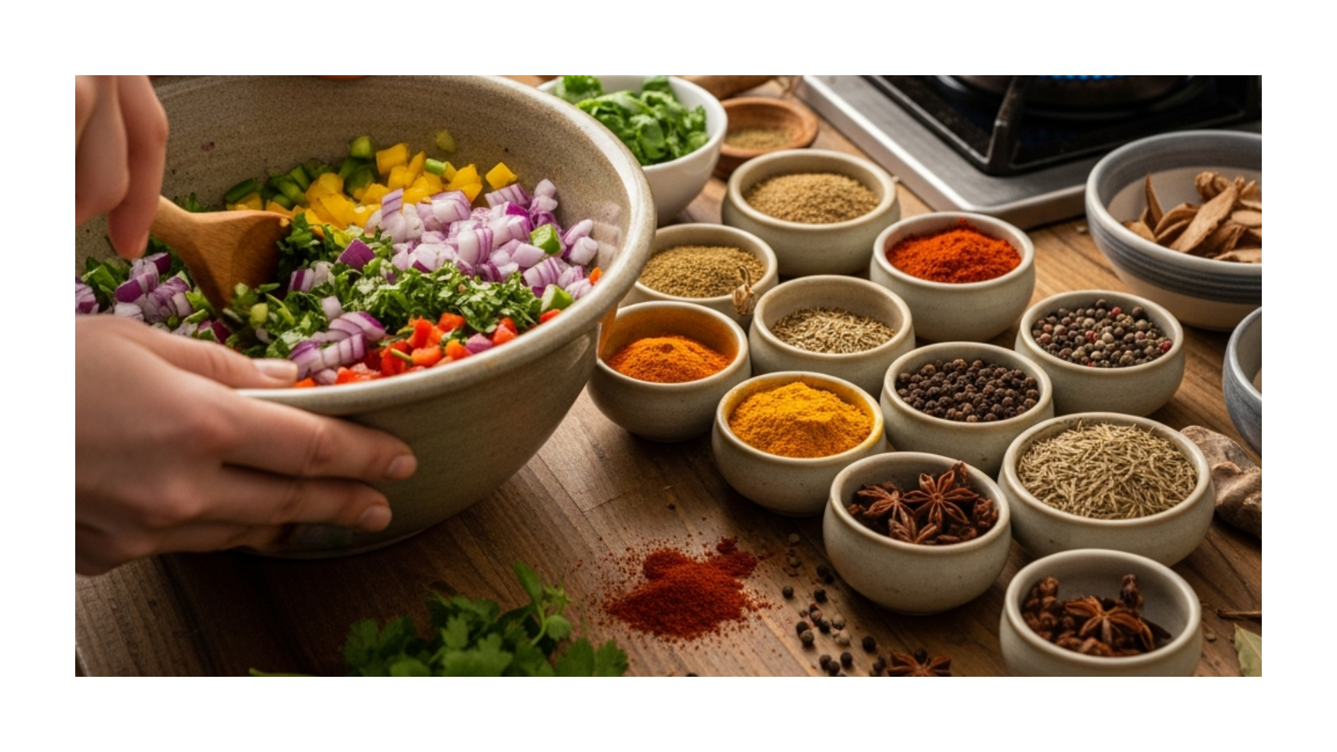 Healthy recipe-themed homepage hero video thumbnail showing nutritious cooking inspiration for a food blog