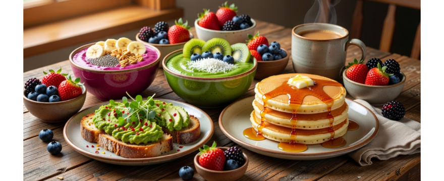 Quick and easy breakfast recipes spread with healthy morning meal options